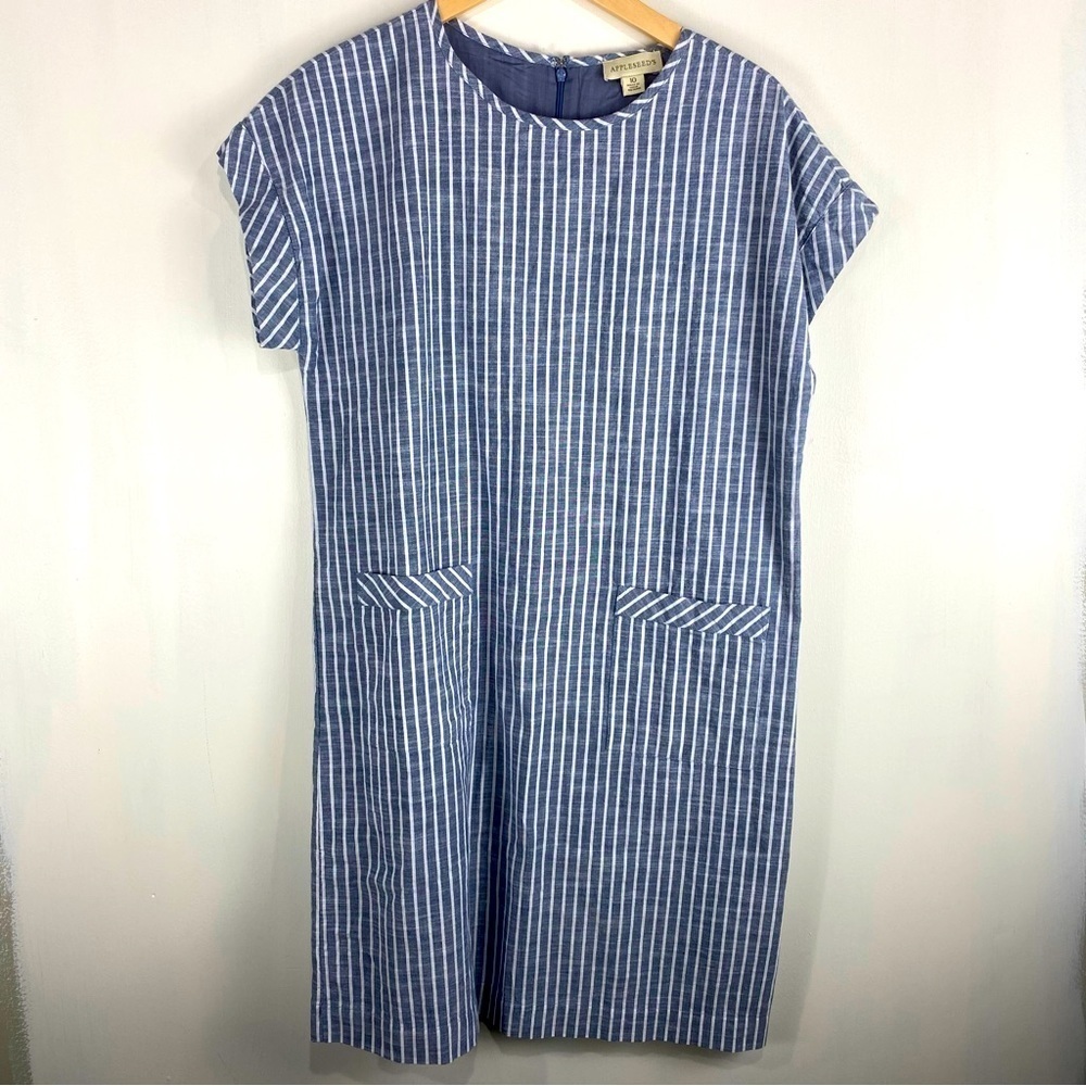 Appleseed's 100% Cotton Beachy Nautical Striped Short Sleeve Mini Dress Size 10